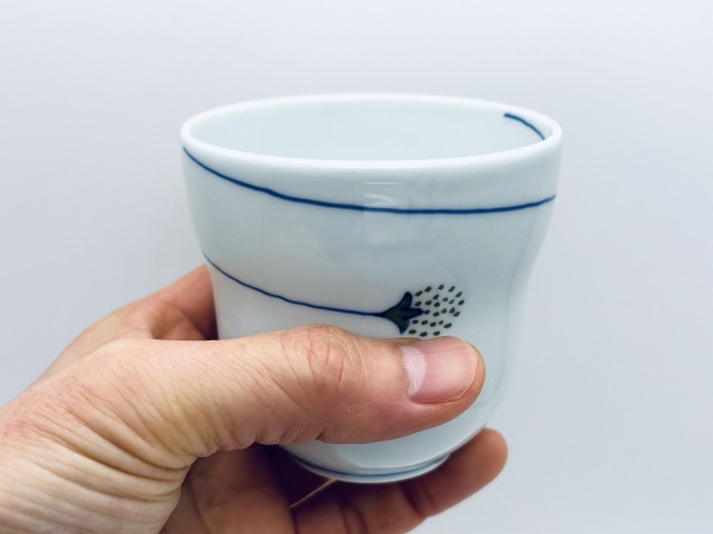 (緑)つるいちご瓢型湯呑(